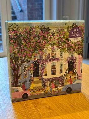 Galison 1000-Piece Puzzle — Pink & Green Spring Street Scene